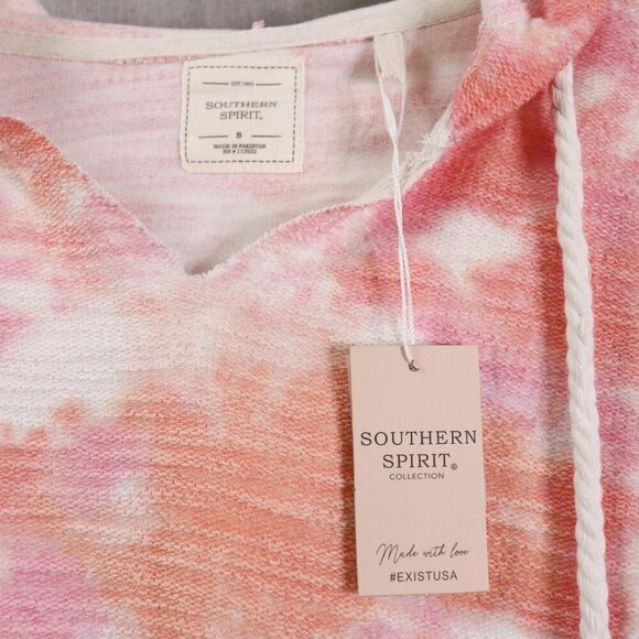 Southern Spirit Hoodie Sweatshirt Women S Coral Pink Tie Dye Terry Pullover New - Picture 8 of 10